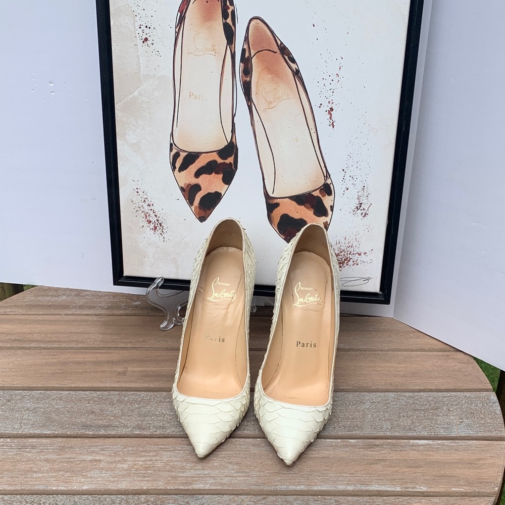 Christian Louboutin Cream Textured Python Pumps
